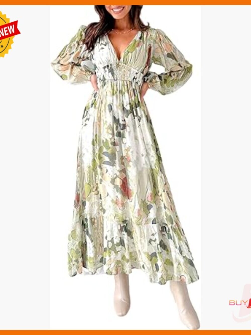 Long Sleeve Maxi Dress Floral Wedding Guest Spring Summer V-Neck